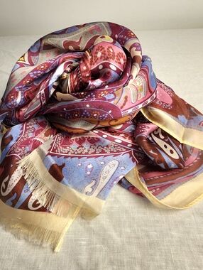 Silk Paisley Multicolor Women’s Scarf - Pink, Brown & Blue